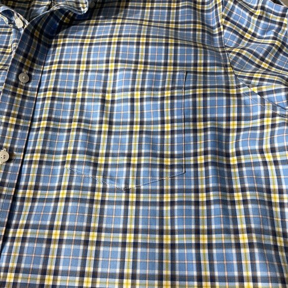 Lands End Mens No Iron Twill Plaid Button-Down Shirt Blue Yellow Size L - Picture 3 of 7